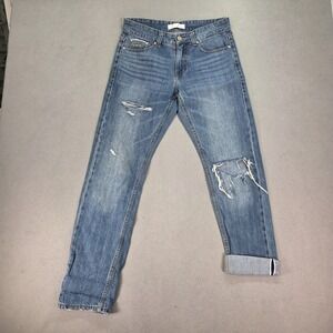 PLAC Jeans Mens Blue Selvedge Slim Straight Destroyed Denim Pants Fits 30x30